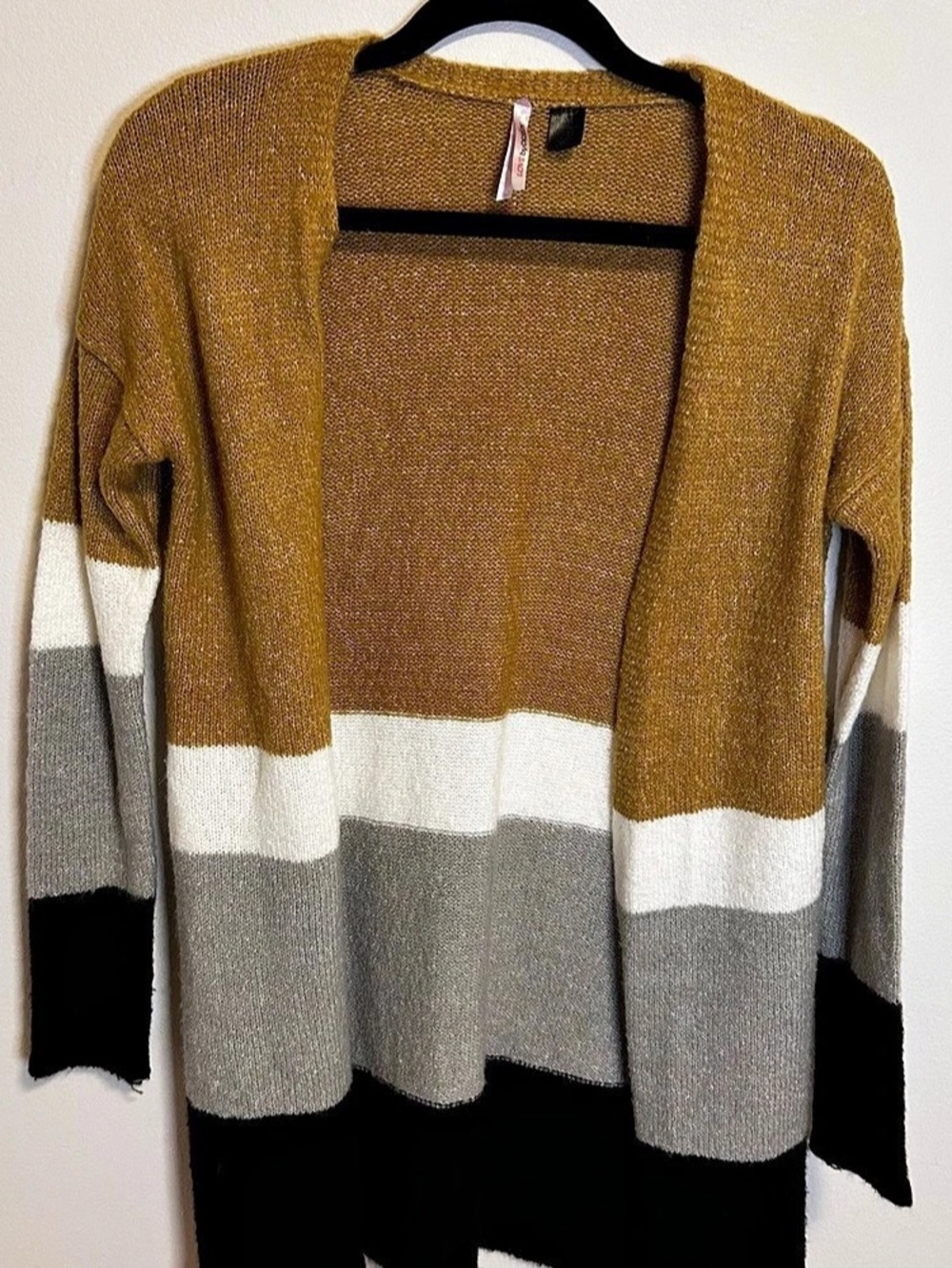 Love by Design Color Block Open Front Cardigan in Brown & Gray